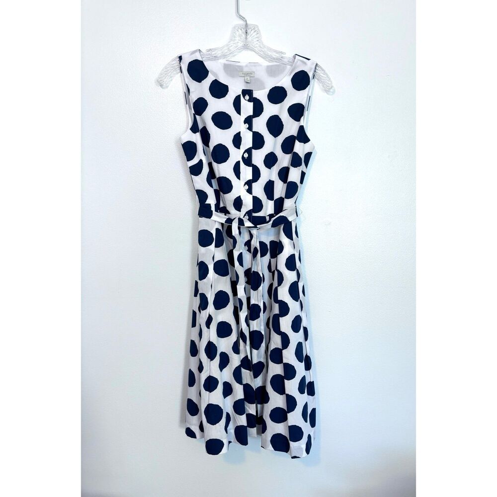 Talbots Blue And White Polka Dot Dress Petite 4 Cotton Sleeveless